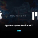 Video editing interface showing Apple and MotionVFX integration with timeline, effects, and color grading tools
