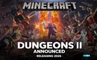 Gameplay scene showing heroes battling mobs in a vibrant dungeon world