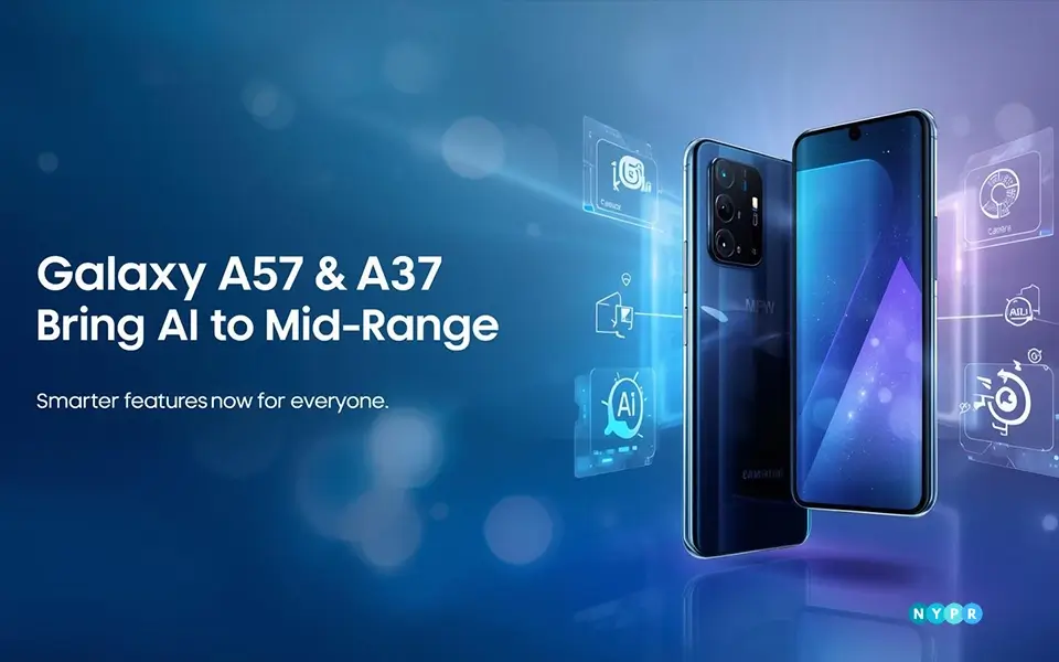 Samsung Galaxy A57 and A37 smartphones in multiple colors