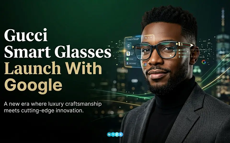 Elegant Gucci smart glasses with built-in digital display