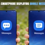 Samsung smartphone displaying Google Messages app
