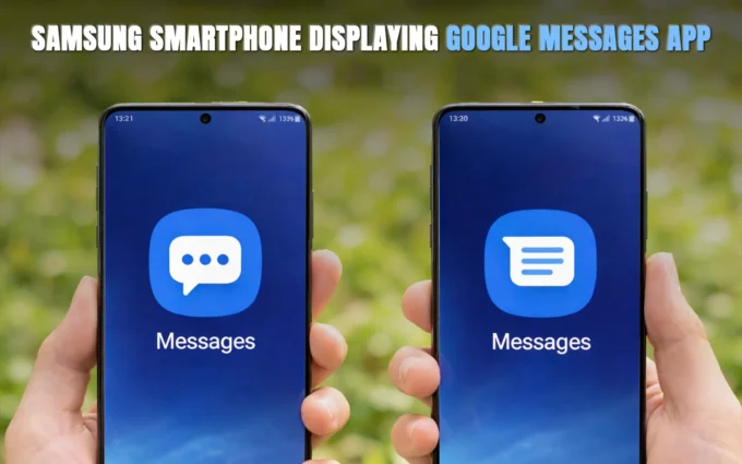 Samsung smartphone displaying Google Messages app