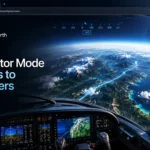 Google Earth Flight Simulator Mode Comes to Browsers, showing an aircraft flying over detailed 3D terrain in a web browser