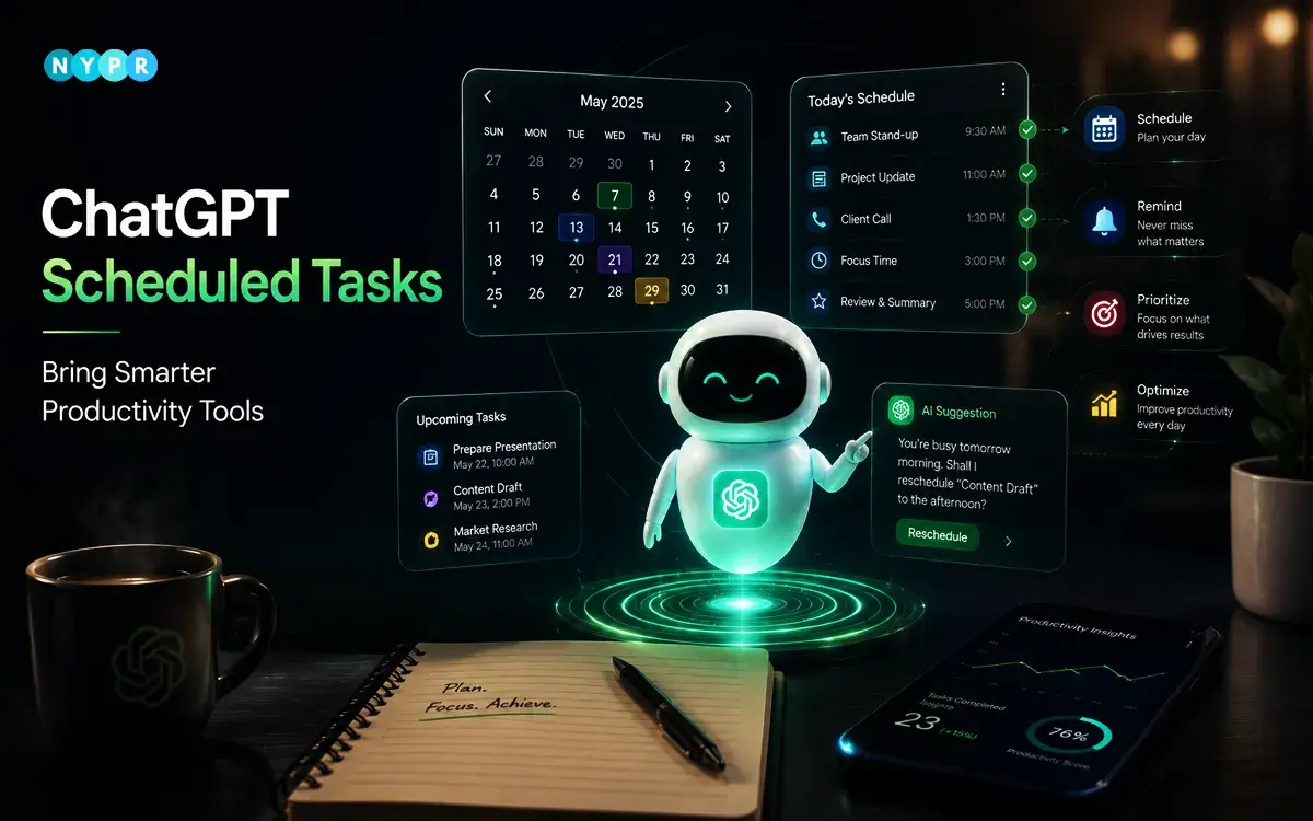 ChatGPT scheduled tasks dashboard featuring reminders, recurring notifications, and AI workflow tools.