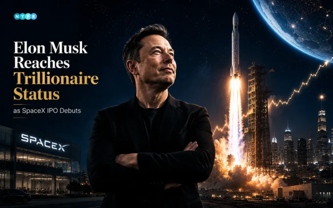 Elon Musk attends a SpaceX event as the SpaceX IPO raises $75 billion ahead of its historic Nasdaq debut