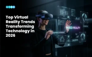Infographic showing the top virtual reality trends transforming technology in 2026