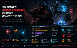 Infographic showing Valorant's global esports expansion changing the competitive FPS gaming scene