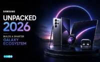Samsung Unpacked 2026 showcasing the Galaxy Z Fold8 series, Galaxy Watch Ultra2, intelligent eyewear, and Galaxy AI announcements.