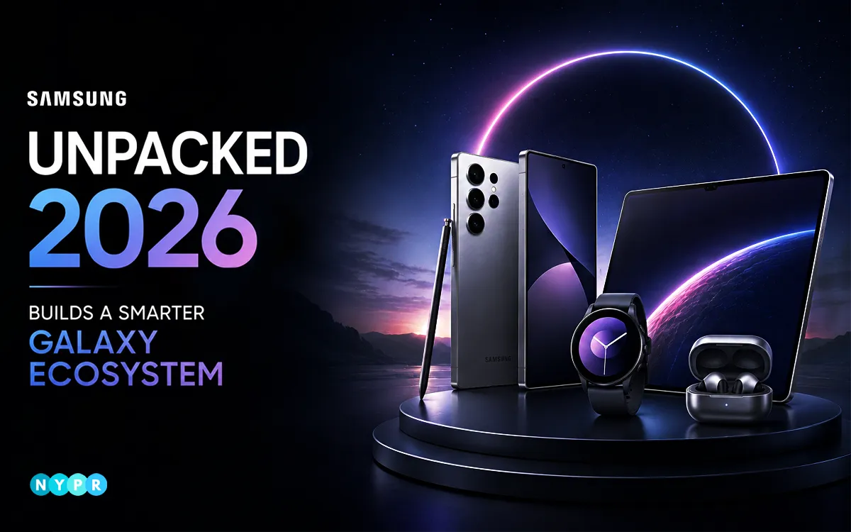 Samsung Unpacked 2026 showcasing the Galaxy Z Fold8 series, Galaxy Watch Ultra2, intelligent eyewear, and Galaxy AI announcements.