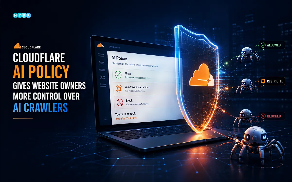 Cloudflare AI policy dashboard showing new controls for managing AI crawlers, search bots, and AI training access.