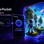 Meta Pocket app interface showing users creating generative AI games from simple text prompts on a smartphone.