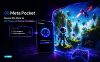 Meta Pocket app interface showing users creating generative AI games from simple text prompts on a smartphone.