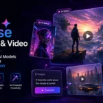 Muse Images and Video interface showing AI-generated images and videos created with Meta AI.