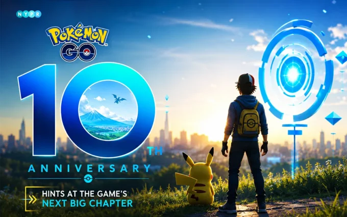 Pokémon GO 10th Anniversary celebration in Times Square featuring Mega Mewtwo, Unity Raids, and thousands of Trainers.